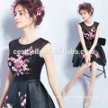2016 short party dresses black short prom dress with printed flower Elegant Bridesmaid wear